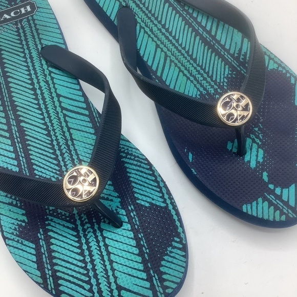Coach Authentic Flip Flop Sandals Teal 9-10‎ - Picture 3 of 10